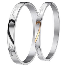 OIDEA Couple Bracelet Stainless Steel Curb Chain Bracelet with Engraving, Gold Rose Gold Silver Bangle Couple Bangle Partner Bracelets Jewellery Gift for Lovers Women Men Couples Valentine's Day,