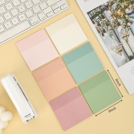 EOOUT Transparent Sticky Notes, 6 Pads 3x3 Inch, 6 Colors Pastel Clear Self-Adhesive Waterproof Translucent Sticky Notes, 300 Sheets, for Bible Tabs, Book Tabs, School Supplies, Office