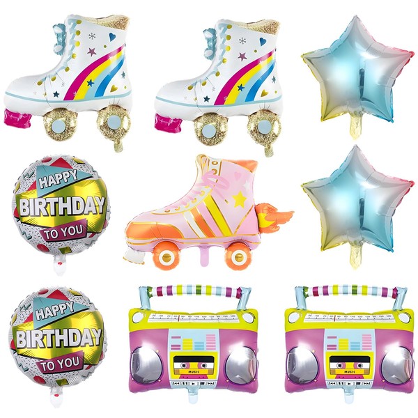 9-Piece Disco Party Decorations, Inflatable Retro Balloons Set, 80s 90s