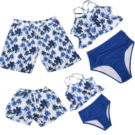 Hulaha Traje de baño Familiar a Juego para Hombre, Pantalones Cortos de Verano para niños, Pantalones Cortos de Playa para niñas, Traje de baño Estampado, Negro, (Black Girl), 8-9 Años