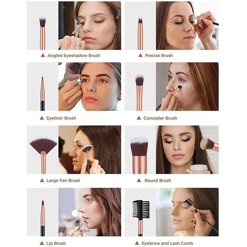 16-teiliges Make-up-Pinsel-Set, rosa, goldfarben, Synthetik, für Foundation, Mischpulver, für Gesicht,