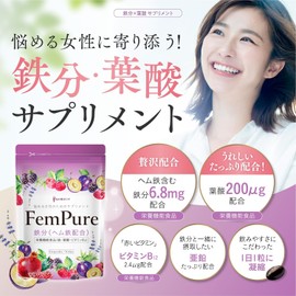 [Luxurious combination of iron, folic acid, and beauty ingredients] Hempure Heme Iron, 6.8mg iron, 200μg folic acid, nutritional functional food standard amount, 30-day supply, iron supplement, zinc, beauty ingredients