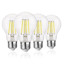 FLSNT 60W Equivalent Dimmable A19 LED Light Bulbs, Efficient 7W, 800Lumens, 5000K Daylight, CRI82, E26 Standard Base, 15000 Hours, LED Filament Light Bulbs, Clear Glass, 4 Pack