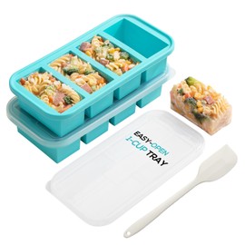 EASYYOURHOME Extra Large Silicone Soup Cubes Freezer Tray With Lid 1 Cup, 2 Pack Silicone Freezer Molds 4-Cube Reusable Soup Storage Containers for Meal Prep, Leftovers & Baby Food