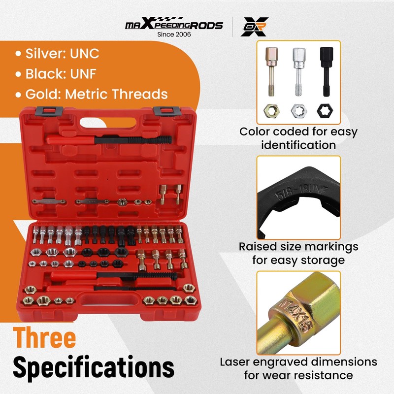 maXpeedingrods 56Pcs Thread Restorer Kit, Rethread Repair Tool, UNC UNF