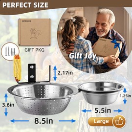 Ofasixx 2-Hoop Squirrel/Bird Feeder, 2025 Cute Metal Bowl Outside Tree Mounted, 8.5" Drainage Bowl+2 Corn Cob Spikes for Dry Food, 5.5" Solid Bowl for Wet Food/Water, Perfect Squirrel Feeders for Yard