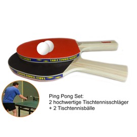 O&W Security Tischtennis-Set 2 Tischtennisschläger + 2 Tischtennisbälle Ping Pong Set hochwertig PRO Edition schwarz rot