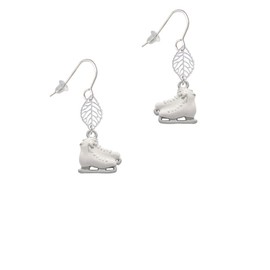 Delight Jewelry Silvertone White Ice Skates Silvertone Leaf French Earrings
