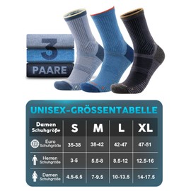 Juclise Men's Summer Thin Hiking Socks Coolmax Merino Compression Anti Blisters Padded Anti-Sweat Breathable Trekking Socks, Navy + Sky Blue + Denim Blue, 35 - 38