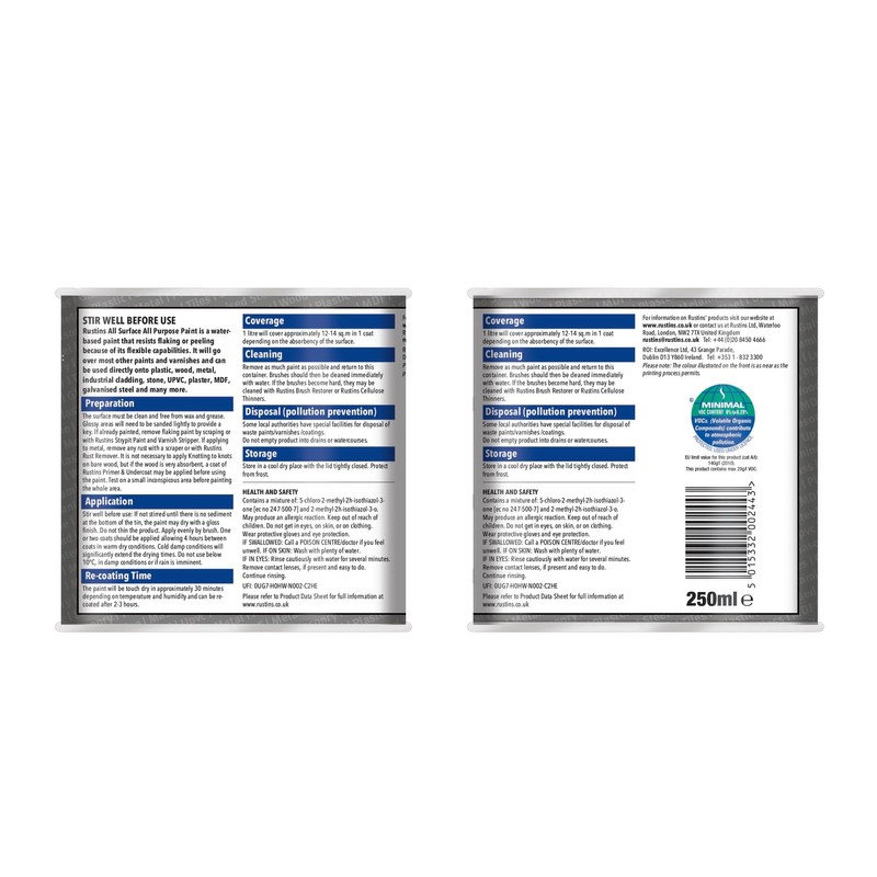 Rustins All Surface All Purpose Paint Grey 250ml