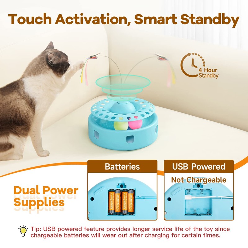 Potaroma Cat Toys 3-in-1 Automatic Interactive Kitten Toy, Fluttering Butterfly,