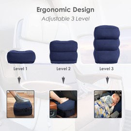 BOOWEN Inflatable Footrest Travel Height Adjustable Foot Rest Portable 3 Layers Foot Cushion Footrest Cushion Children for Sleeping Foot Rest for Aeroplane Car Train Home Office (Blue)