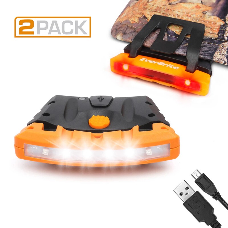 Everbrite 2Pk Hat Light Rechargeable Waterproof Clip Cap Light w/Memory