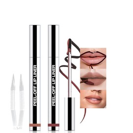 2Pcs Brown& Brownish Red Liquid Matte Lip Liner Stain Peel Off with Tweezer, Long Lasting Waterproof Matte Lipstick Lip Gloss Tattoo for Women, Transfer-prof Lip Tint Makeup for All Skin Types