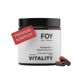 FOY® Astaxanthin + Vitamin D3 & K2 + Vitamin E (Antioxidans) + MCT-Öl für hohe Bioverfügbarkeit – 60 hochdosierte Premiumkapseln, laborgeprüft, vegan