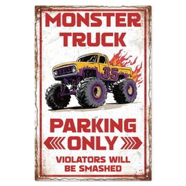 WADORN Tin Sign 'Monster Truck' In Vintage Style Metal 20 x 30 cm Large Metal Signs With The Inscription 'Monster Truck Parking Only' For Men For Home Man Cave Bedroom Playroom