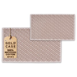 Bathroom Rugs 100% Cotton (Set of 2) - Absorbent Turkish Bath Mat Sets - Washable Bathroom Rug for Floor & Tub - Bath Mats for Shower - Quick Dry Bathroom Mat - 16x24 and 20x32 - Beige