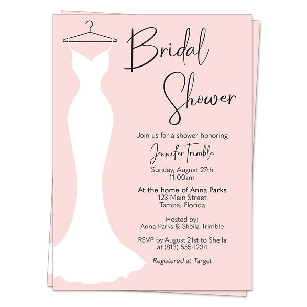 Bridal Shower Invitations Wedding Dress Invites Pink Blush Black Say Yes to the Dress Gown Printed Custom Personalized Cards (12 Count)