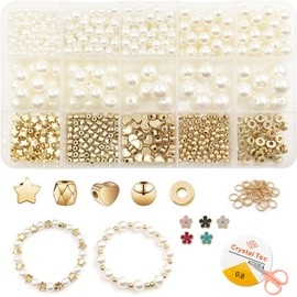 MECOS Cuentas Espaciadoras, 827 Piezas Cuentas De Cristal Redondas Perlas Para Manualidades, Con Cuentas Espaciadoras Doradas De 5 Formas Para Hacer Joyas, Aretes, Bisutería Pulsera DIY Manualidades