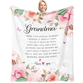 Grandma Gifts Throw Blanket 60" x 50", Grandma Birthday Gifts from Grandson Granddaughter, Gift for Grandma from Grandchildren, Best Grandmother Gifts from Grandkids, Thoughtful Presents for Grandma