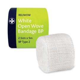 Reliance Medical 500 x 2.5 cm White Reliwow BP Open Wove Bandage - Pack of 12