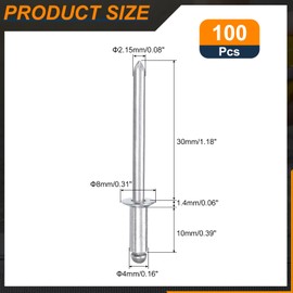 sourcing map 100Pcs 5/32"x3/8" Aluminum Countersunk Blind Rivet, Open-End Type Blind Rivets for DIY, Sheet Metal, Automotive Repairs, Furniture, Boat, and Duct Work (Silver)