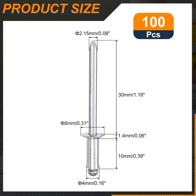 sourcing map 100Pcs 5/32"x3/8" Aluminum Countersunk Blind Rivet, Open-End Type