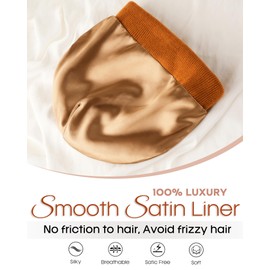 FURTALK Satin Lined Beanie for Women Men Knit Beanie Hat Acrylic Winter Hats Warm Slouchy Skull Cap Caramel