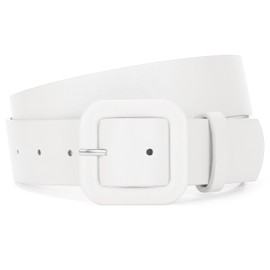 JASGOOD Women’s Leather Belt for Jeans Pants Candy Color Fashion Square Buckle Belt Ladies Belts for Dresses, White, Fits Waist Size 35"-40"