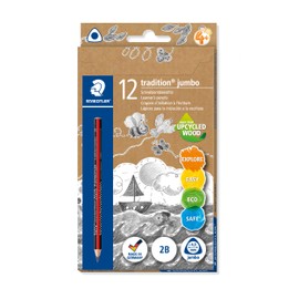 STAEDTLER jumbo 1285 Learning to Write Pencil, Made from Upcycled Wood, Non-Slip Soft Surface, Made in Germany, Single Product 2B, Folding Box, 12 Pencils, 1285-0