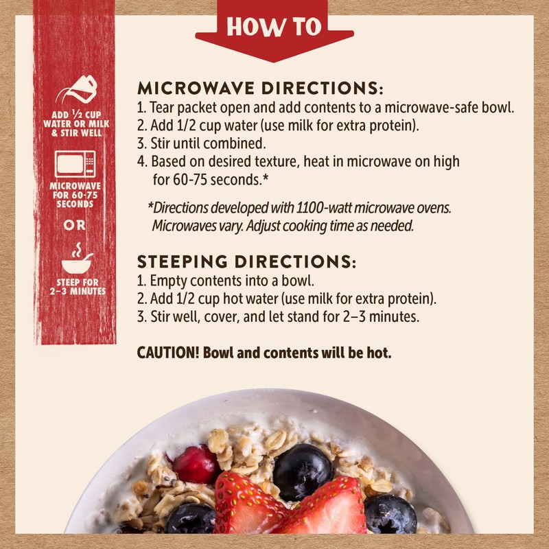 Kodiak Cakes Peak Instant Oatmeal Packets, Berries & Cream, High