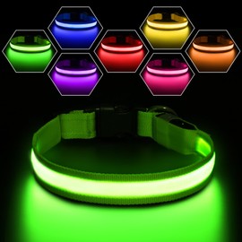 PcEoTllar Light Up Dog Collars, Rechargeable Led Dog Collar with Automatic 7-Color Changes, Water Resistant Lighted Dog Collar for Night Walking with High Visibility, Bright Glow Dog Collar(Green, M)