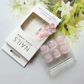 French Tip Press on Toenails Square Fake Toe Nails with Rhinestones Design Full Cover Nude False Toe Nails Glossy Spring Summer White Nail Tips Acrylic Toe Nails for Women Girls Daily Wear 24Pcs