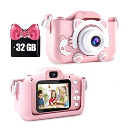 K&T Kids Camera, 1080P HD, Toy Camera, Timer Shooting, Selfie, Video Camera, 3x Zoom, IPS Screen, Digital Camera, Educational, Shockproof, Boys, Girls, Children's Day, Birthday Presentation (Pink)