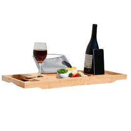 Nature Gear Foldable & Extendable Bathtub Tray, Waterproof Bamboo Bathtub Caddy Tray for Luxury Bath with Tablet & Phone Holder, Ideal Spa Gift for Women & Men