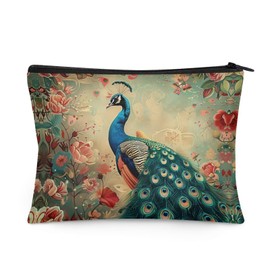 Flashideas Makeup Bag for Purse Travel, Portable Small Cosmetic Organizer Cosmetic Bag for Women, Peacock 1, 1 Set