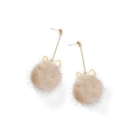 Christmas Pom Pom Earrings Cute Rabbit Fur Pom Pom Earrings Faux Fur Ball Fluffy Earrings Cat's Ears Long Mink Earrings Red Pink White Pom Pom Dangle Drop Earrings Birthday Christmas Jewelry Gift for Women Teen Girls (Khaki)