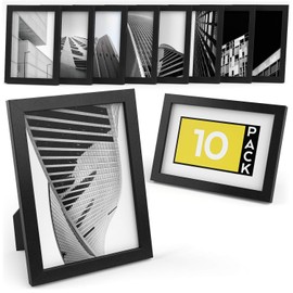 ARTEZA Picture Frames, 5 x 7 Inches, Pack of 10, Display Pictures, Wood Finish Frame and Pure Glass Front, Document and Certificate Frames for Wall