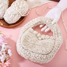 Beadthoven 2 Skeins Thick Soft Chenille Yarn 6 mm Wide Chunky Polyester Yarn White Bulky Yarns for Knitting & Crochet Craft Bags Hats Blankets Pillow Cushion Pet Bed Making