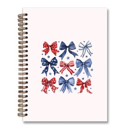 KDHTY Coquette Blue White Red Bow Spiral Notebook, Independence Day Patriotic Journal Gifts for Women, 4th of July Gifts for Women, College Ruled Hardcover Spiral Notebook 5.5x8.3