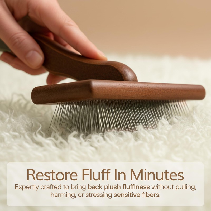 WaySoft Sheepskin Rug Brush with Premium Natural Beech Wood Handle,