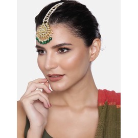 Aheli Faux Kundan Beaded Maang Tikka Head Piece Indian Wedding Ethnic Fashion Jewelry Gift for Women Green