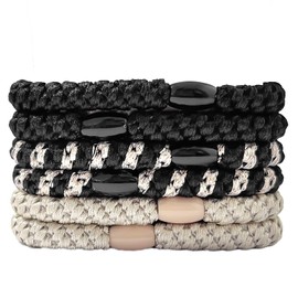 6 Pcs Hair Ties, Stylish Hair Bobbles for Women Sweet Hair Ties No Damage Elastic Nylon Soft Ponytail Holder for Women Girls Thick/Medium/Long Hair (Black)