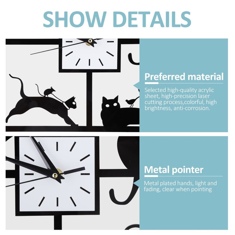 Fdit Wall Clock Black Cat Style Wall Clock Simple Kitten