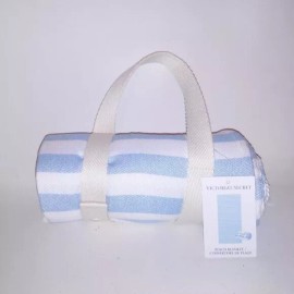 Victoria's Secret Victoria Secret Beach Blanket Blue White Stripe Fringe Tassels 34 x 64 Fold Up