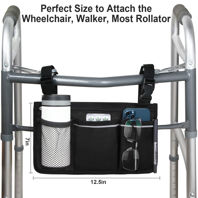 Wheelchair Side Organizer Storage Bag Armrest Pouch with Cup Holder