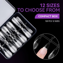 Gelike ec Medium Coffin Nail Tips: Soft Gel Tips Coffin Shaped Full Cover Gel X Nails Pre Etched for Extensions - PMMA Resin Clear False Nails Strong Press on Nails 120PCS 12 Sizes, MEDIUM COFFIN