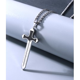 Strength Sword Necklace with Stainless Steel,Cross Sword Necklace for Men Women with 24+2" inch Chain
