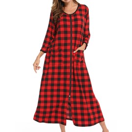Bloggerlove Cotton Robe long Nightgown For Women Plus Size Nightgown House Dress Women’s Loose Fit Bathrobe Sleepshirt V Neck Short Sleeve Loungewear Maxi Housecoat