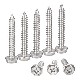 sourcing map Phillips Hex Washer Self Tapping Screws, M6 x 40mm 304 Stainless Steel Hex Flange Sheet Metal Screw 25pcs